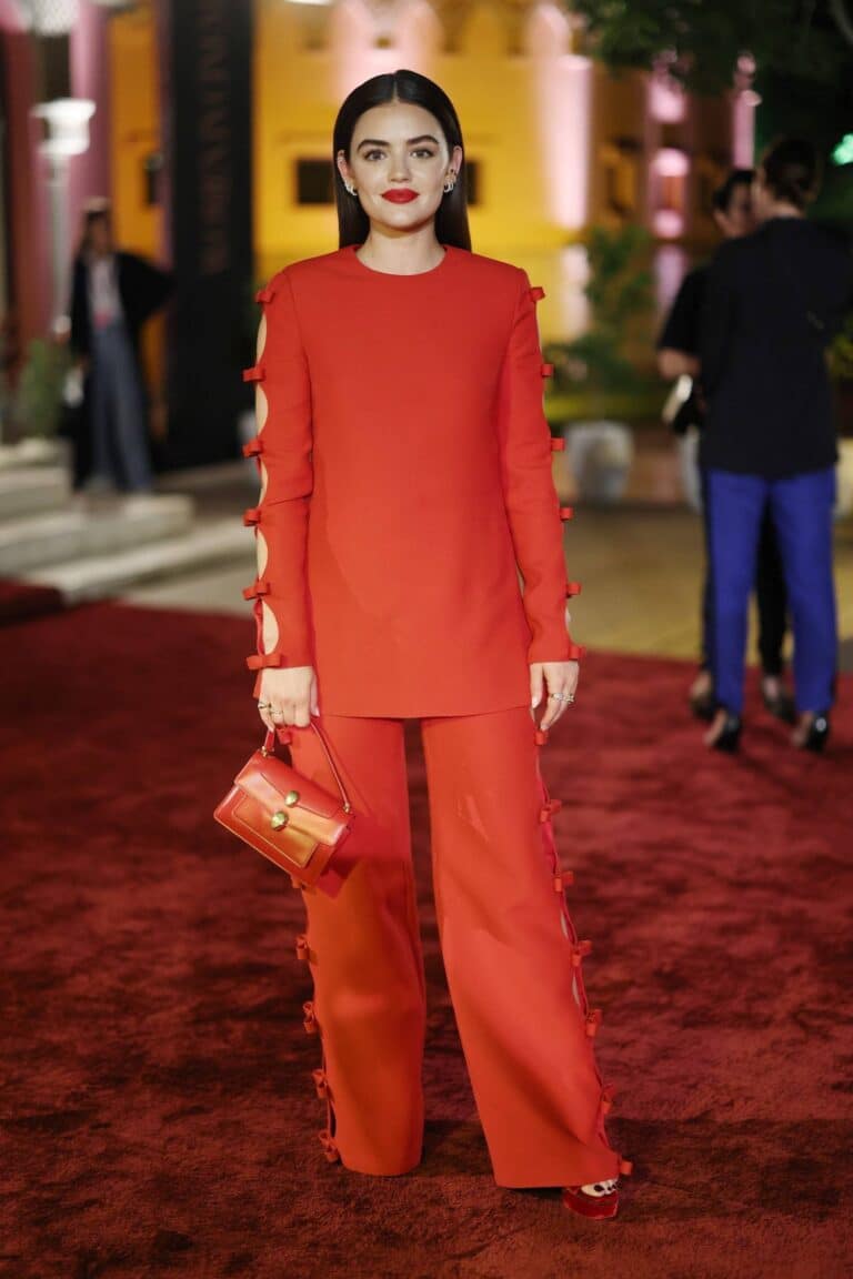 Lucy Hale: Wears a red set with bow details on the sleeves and the sides…