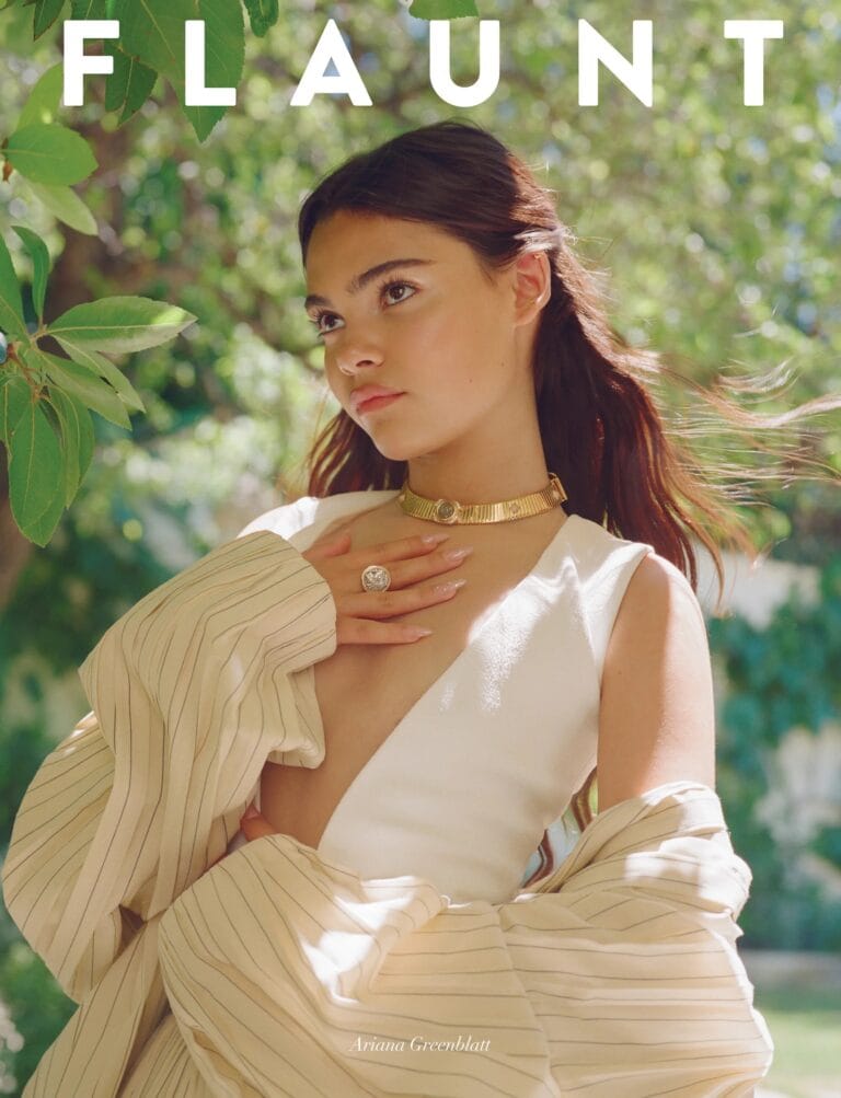 Ariana Greenblatt: Wears a white dress with a plunging neckline, paired with a sleeve jacket…