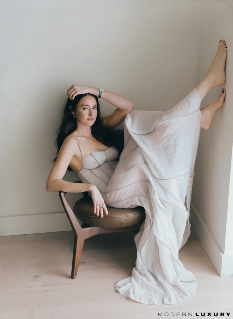 Shailene Woodley: Wears a long, ethereal dress in light tones with wavy details that highlight…