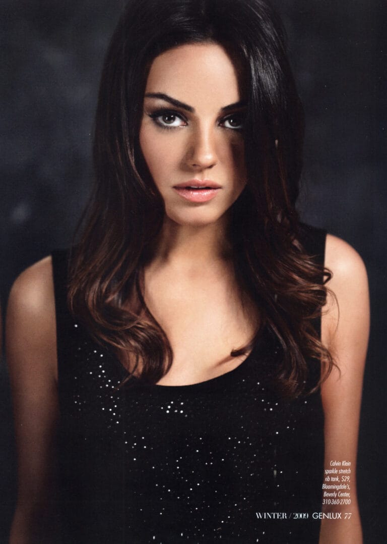 Mila Kunis: Wears a black camisole top with sparkly details that catch the light…