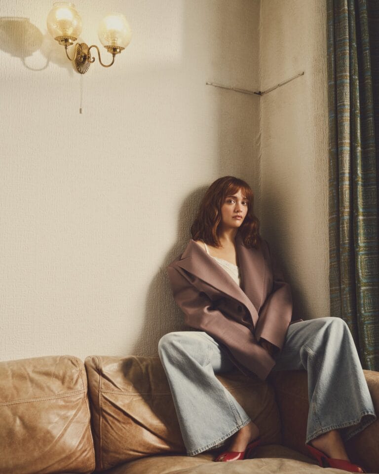 Olivia Cooke: Wears an oversized lavender blazer over a white blouse, paired with jeans…