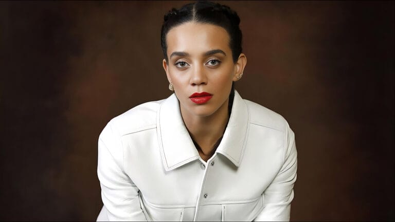 Hannah John-Kamen: Wears a white leather jacket with structured cuts that add sophistication to the look.…